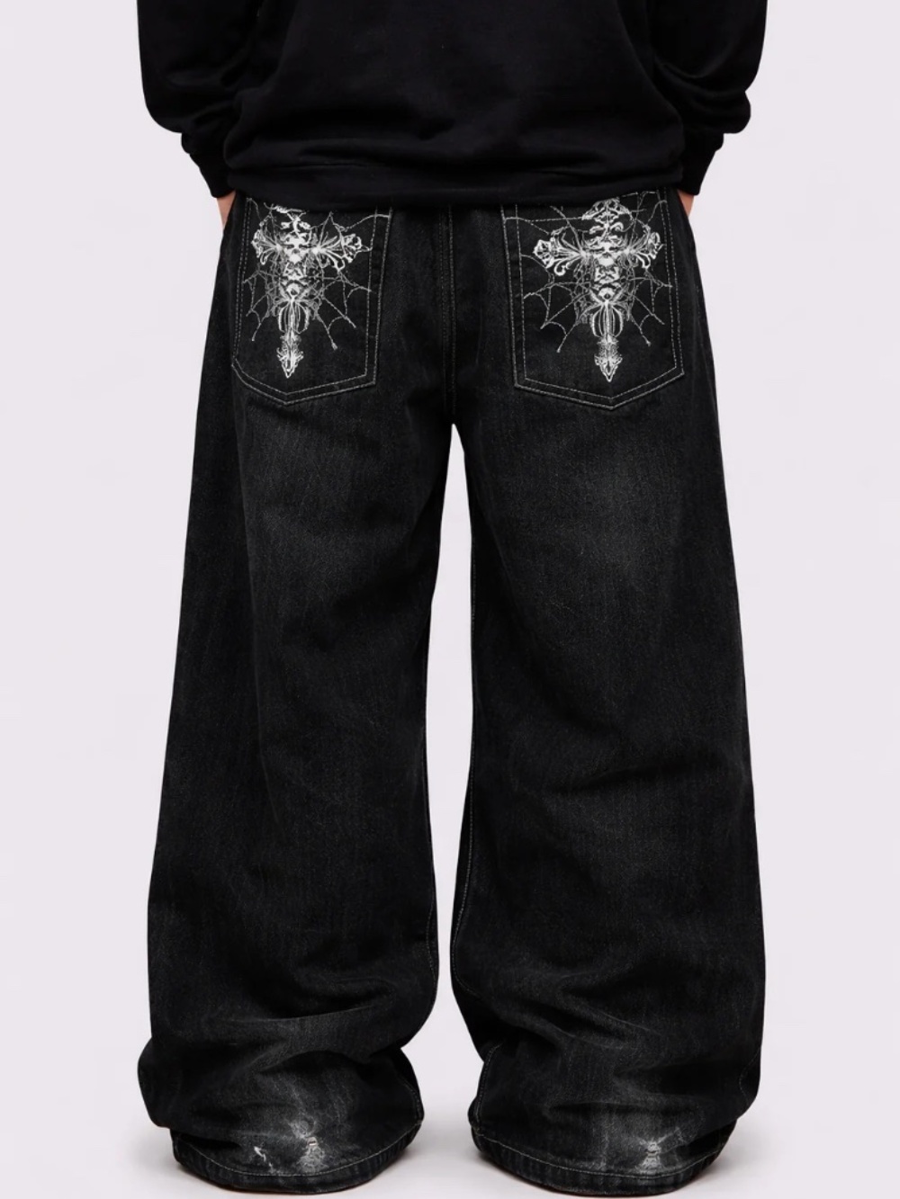 Grave Pocket Y2K Black Baggy Jeans Size L